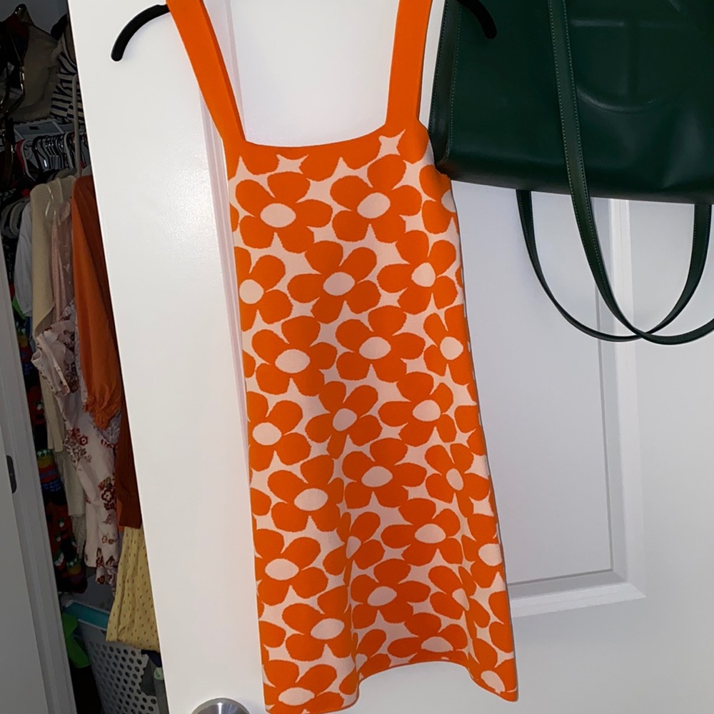 Zara short jacquard dress - pink and orange (S)
